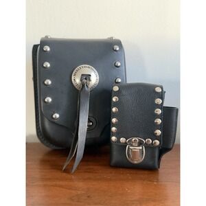 VTG Official Harley-Davidson Leather Studded Rear Sissy Bar Bag +‎ Small Clip-On